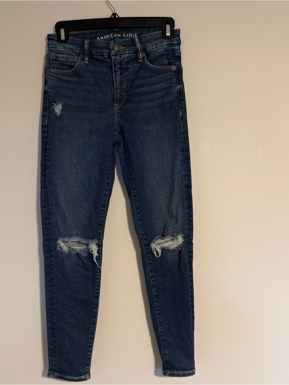 American Eagle Ripped Skinny Jeans – Medium Wash Luxe Stretch, Size O Short